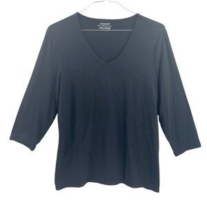 Chicos Women's The Ultimate Tee Black V-Neck 3/4 Sleeve Stretch Top Size 2 | L